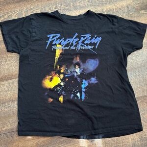 Prince Purple Rain Graphic Tee – Retro Band Tee – Black – Size M